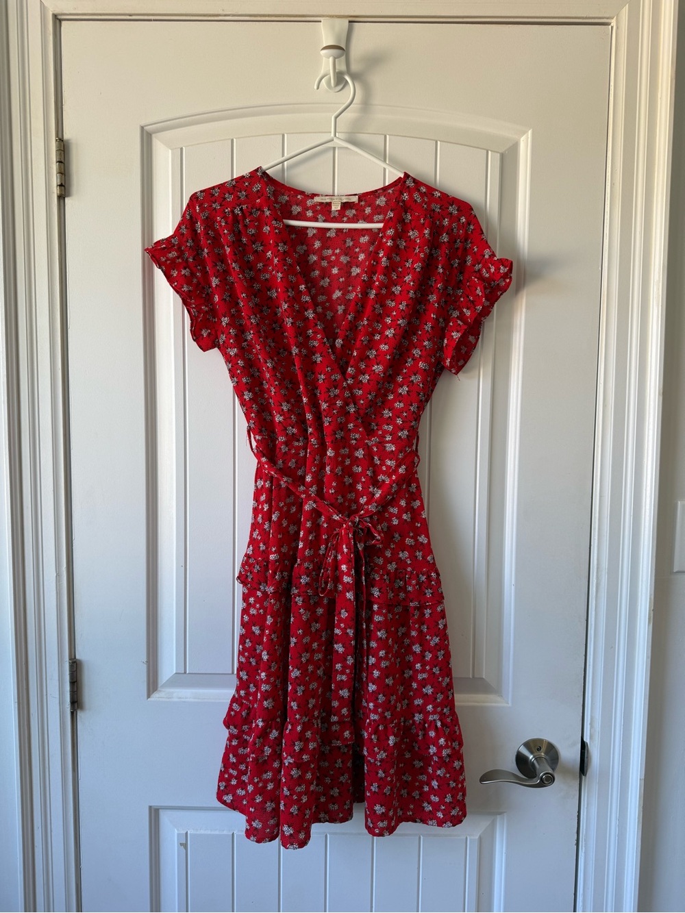 Monteau Red Floral Wrap Midi with Tie Waist